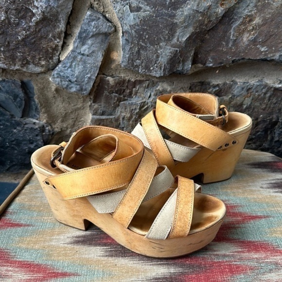 rag & bone Shoes - RAG & BONE $395 Addington SANDALS Leather Wooden Platform HEELS Brown Sz 8 US